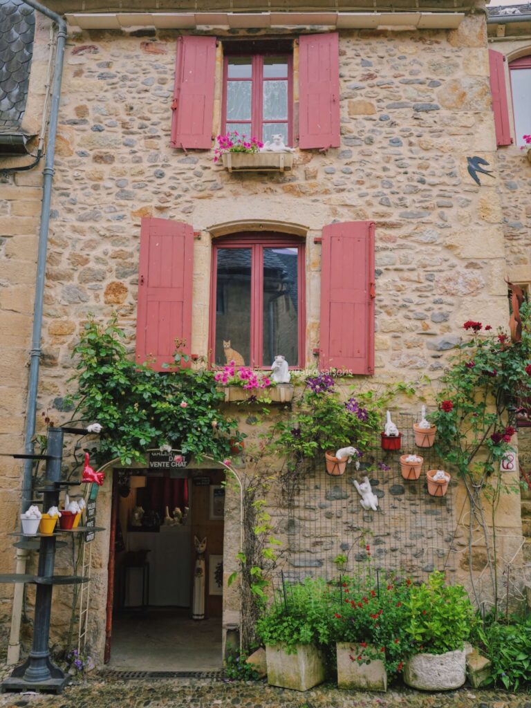 Sainte-Eulalie-d'Olt サン・テュラリー・ドルトで飾られている陶器の猫