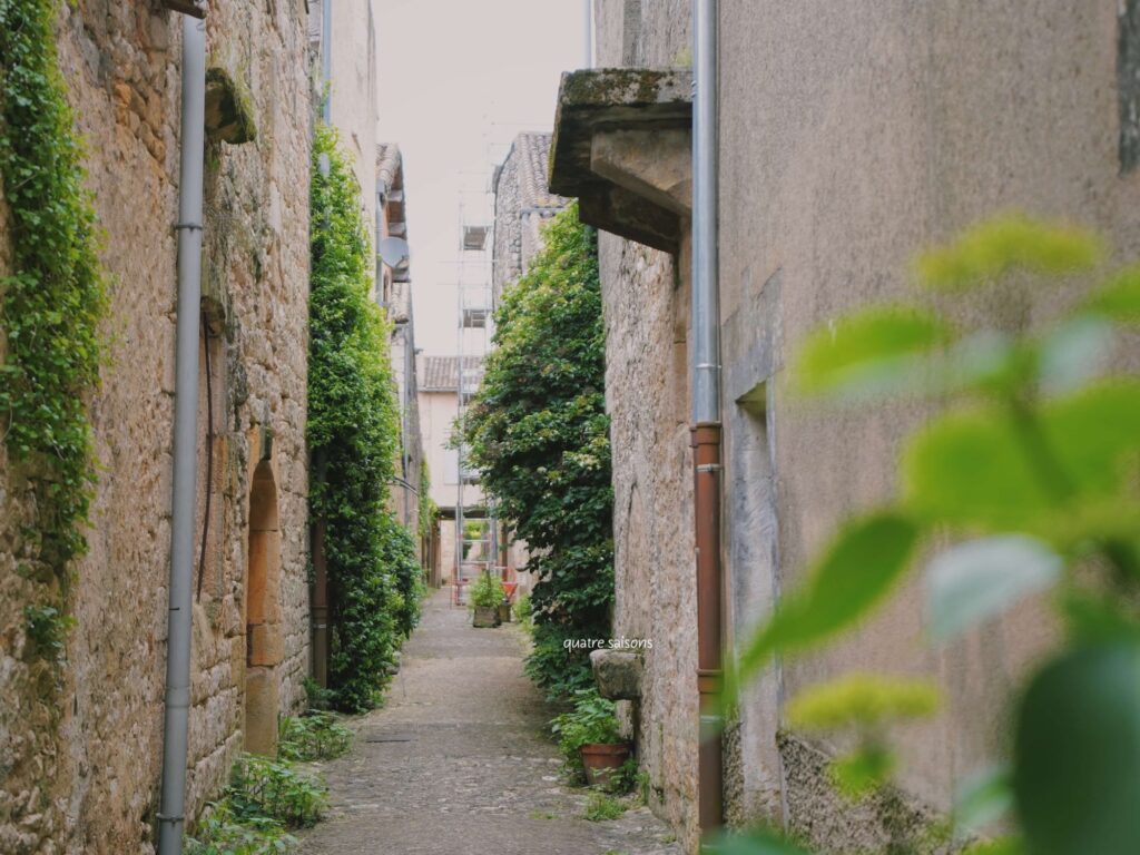 フランス南西部の美しい村、モンパジエの路地