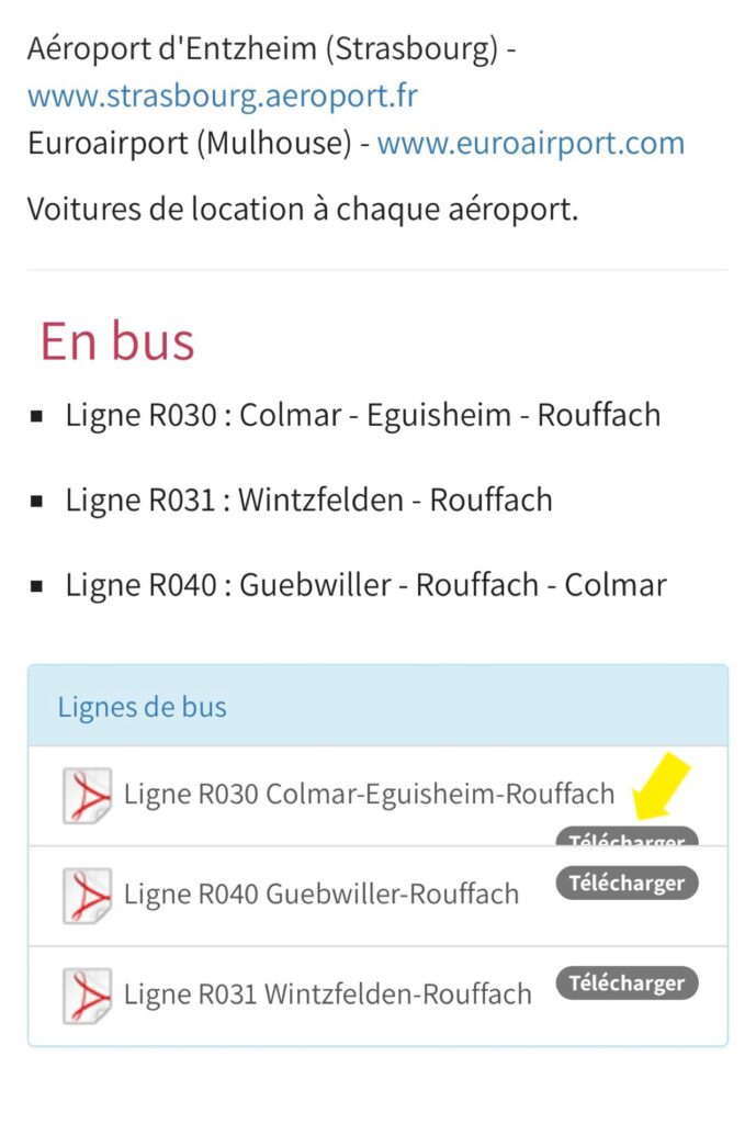 コルマールからエギスハイム行きのバスの時刻表